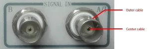 SE Series BNC input: center cable (signal), outer cable (shield), A/T (voltage/current mode), B (AC/DC coupling)