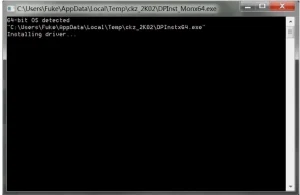 DPInstx64 driver installer running on a 64-bit OS